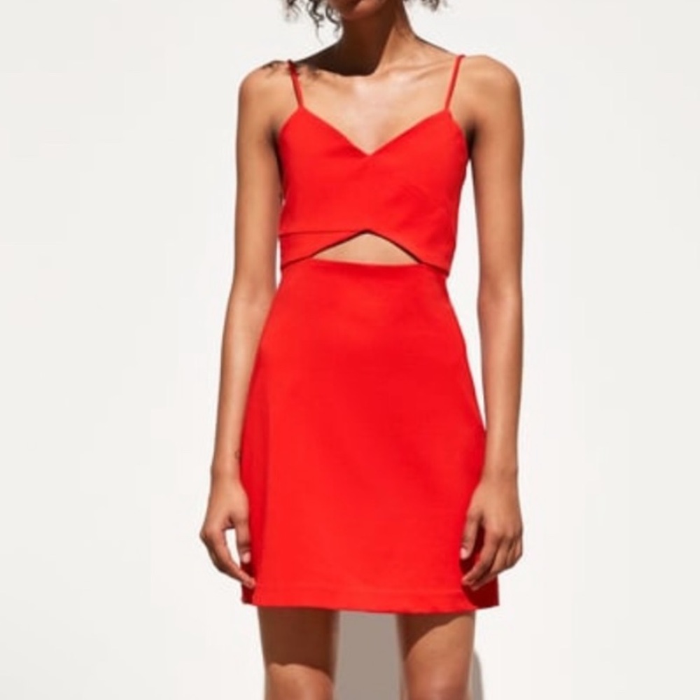 Zara Red Spaghetti-Strap Cutout Mini Dress
